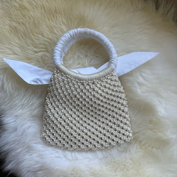 NWT Merlette Maris Crochet Macrame White Handle Mini Bag Purse - Picture 6 of 13